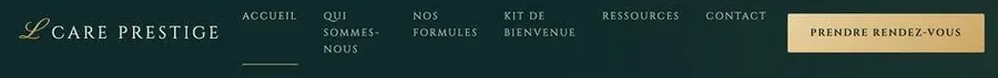 Détail du site LCare Prestige : menu et bouton de rendez-vous