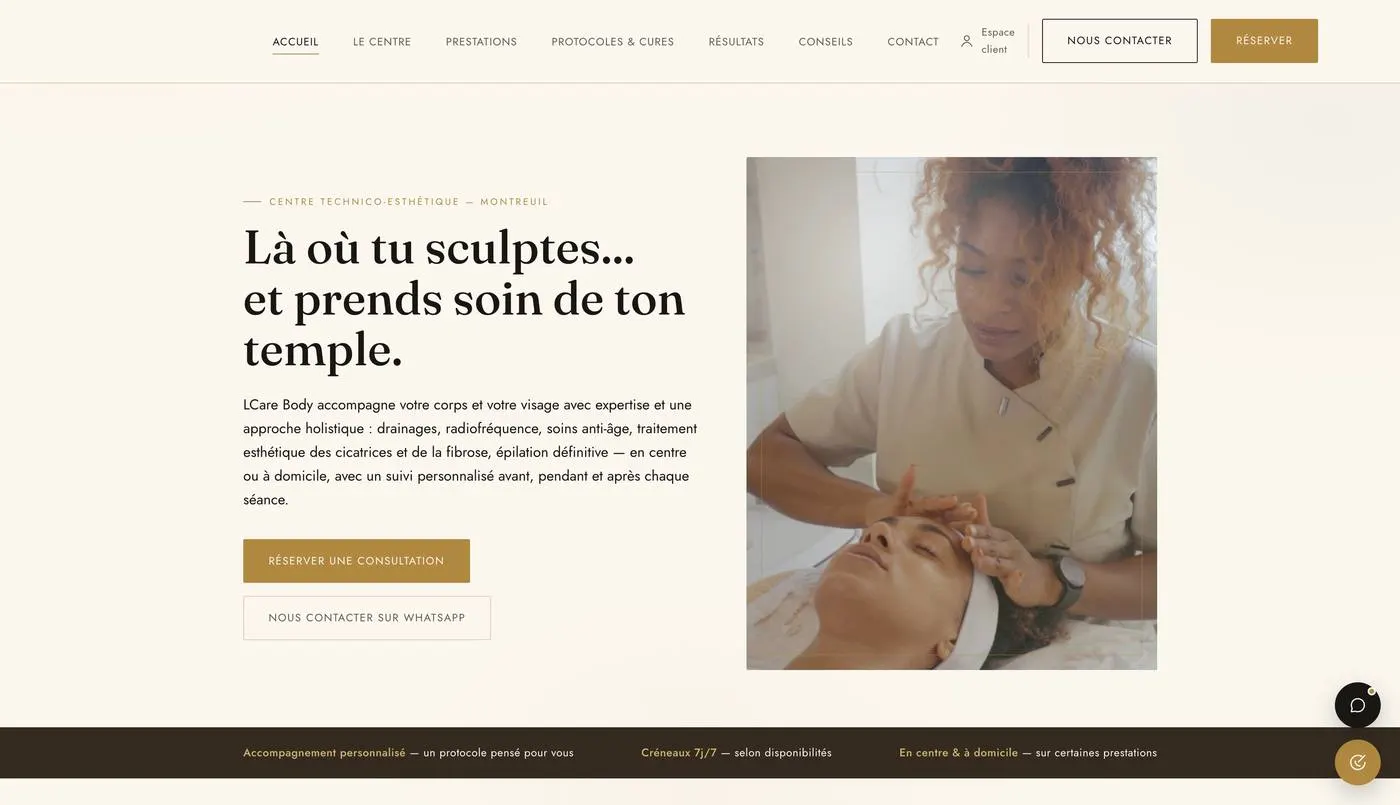 Aperçu du site LCare Body, site & réservation