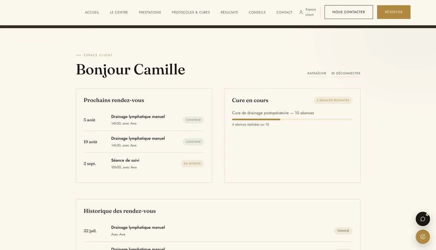 Espace client du site LCare Body