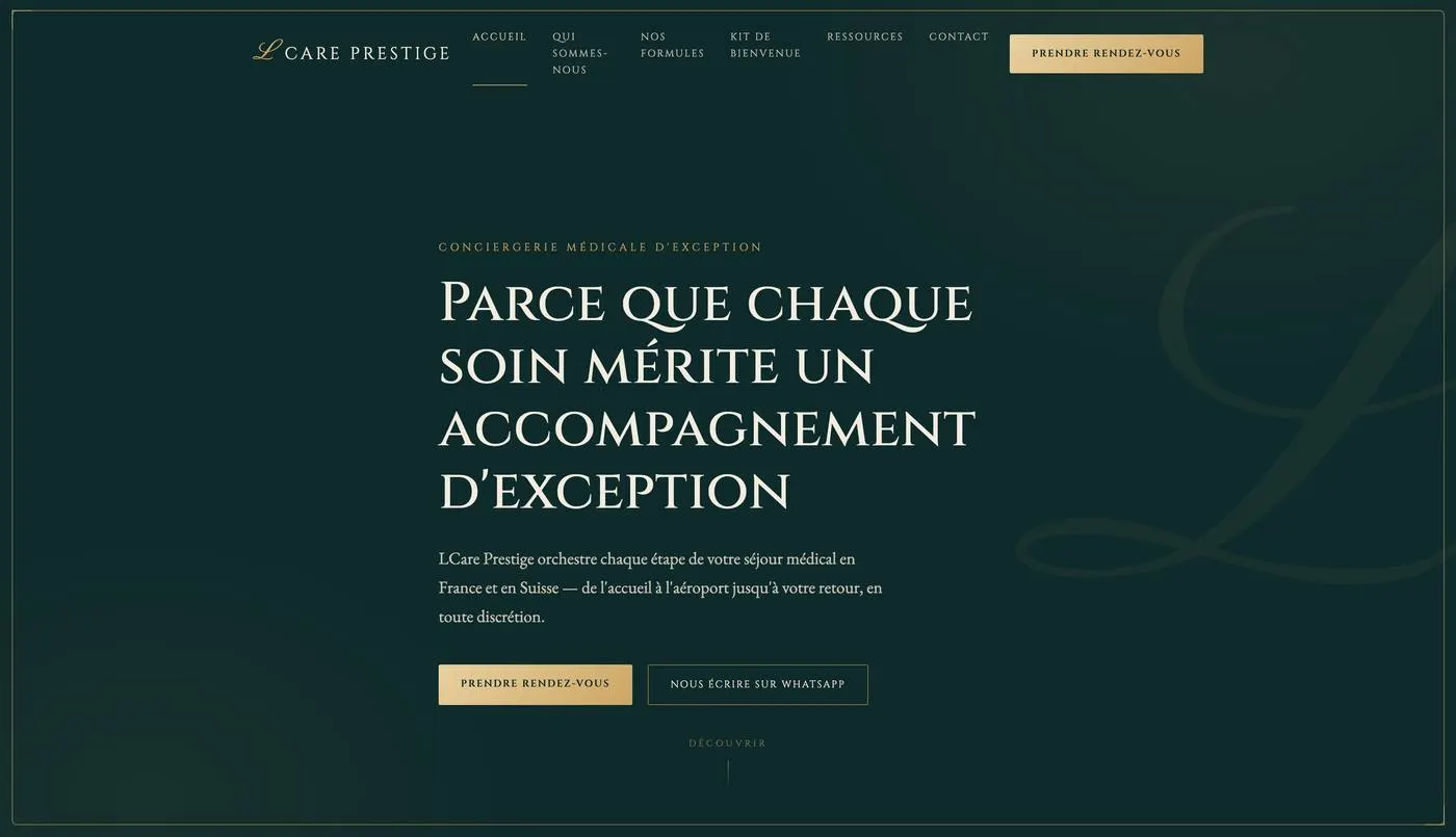 Aperçu du site LCare Prestige, conciergerie premium