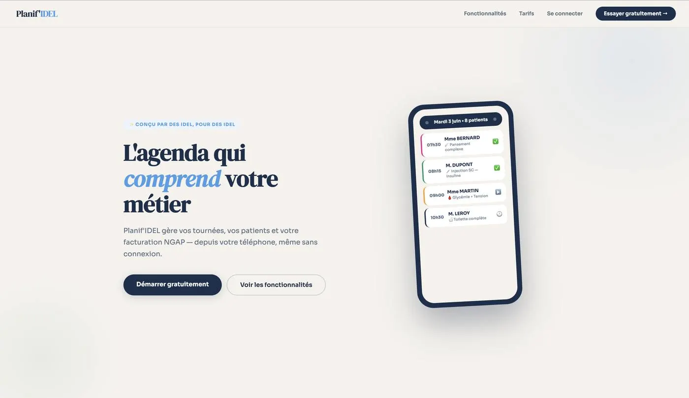 Aperçu du site Planif'IDEL, application métier