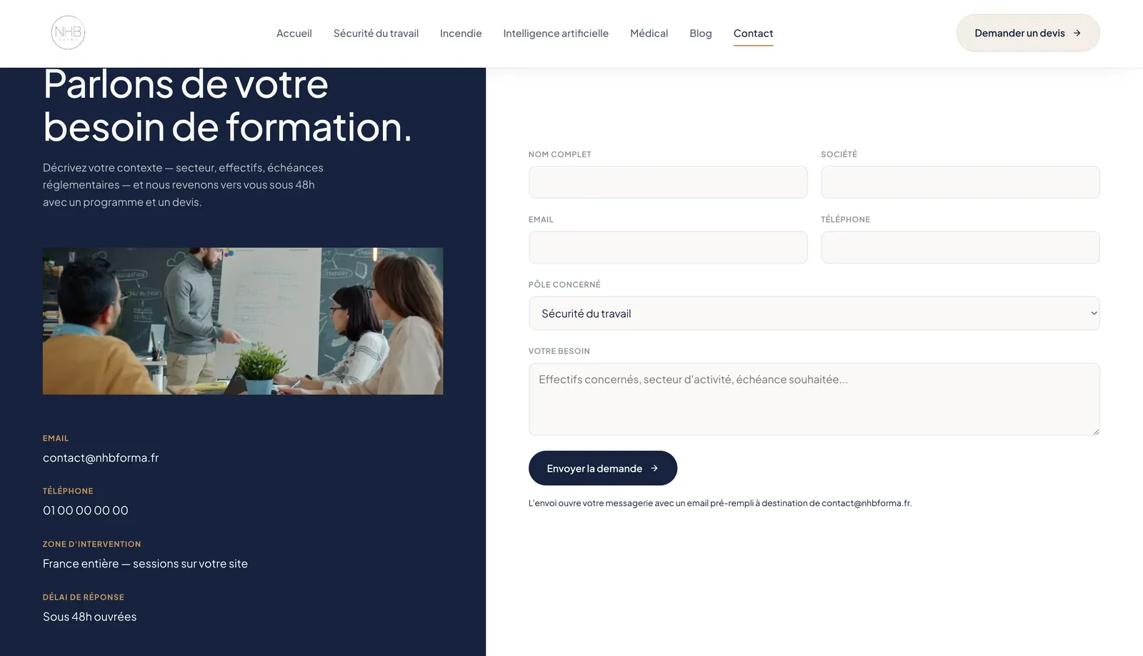 NHB Forma : Demande de devis